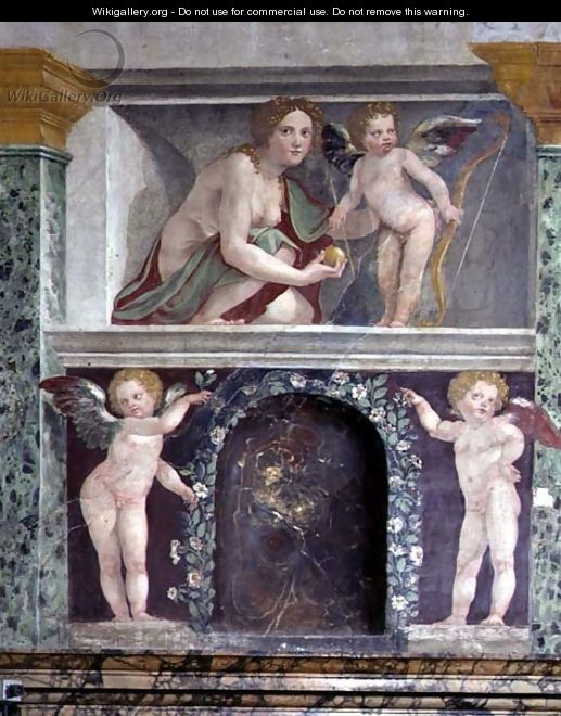 The Sala delle Prospettive Hall of Prospective detail of trompe loeil niche depicting Venus and Cupid, 1518-19 - Baldassare Peruzzi