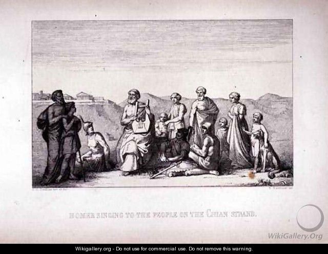 Homer Singing to the People on the Chian Strand, engraved by B.Barloccini, 1849 - (after) Perkins, C.C