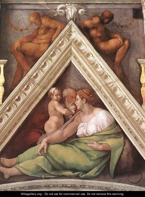 Ancestors of Christ - Hezekiah as a child with father Ahaz and his mother - Michelangelo Buonarroti