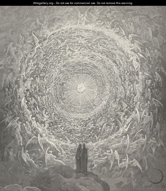In fashion, as a snow-white rose, lay then Before my view the saintly multitude, (Canto XXXI., lines 1-2) - Gustave Dore