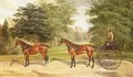 Two horses harnessed in tandem pulling a carriage 1883 - Benjamin Cam Norton