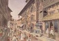 Nepalese Bhadgoari People in a Street beside a Shrine in Nepal Bhaduon 1853 - Dr. H.A. Oldfield