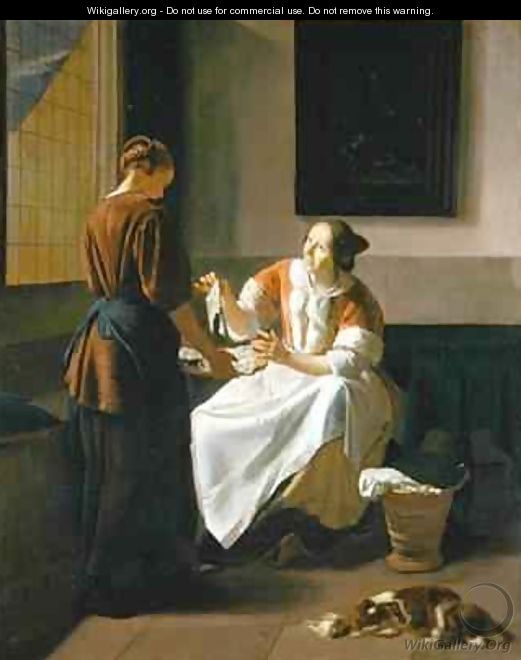 A Lady and Maid Choosing Fish - Jacob Ochtervelt