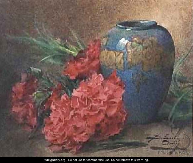 Still Life with Carnations beside a Blue Glazed Vase - Blanche Odin