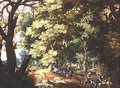 A Wooded Landscape with Hunters and Hounds - Isaak van Oosten