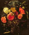 Still Life with a Swag of Fruits and Flowers Tied with a Blue Ribbon - Maria van Oosterwyck