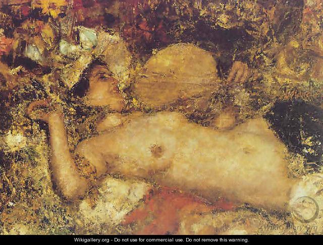 A female nude reclining - Antonio Mancini