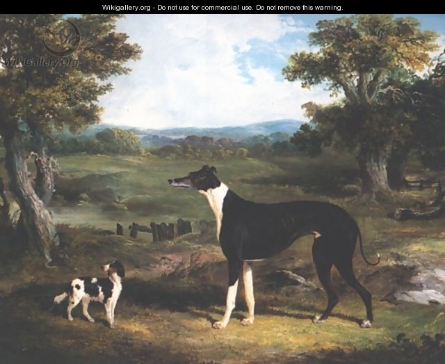 Greyhound and Dog In Landscape - John Frederick Herring Snr
