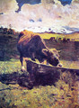 Brown cow in the waterhole - Giovanni Segantini