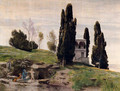 The rest during the flight to Egypt (left panel) - Arnold Böcklin