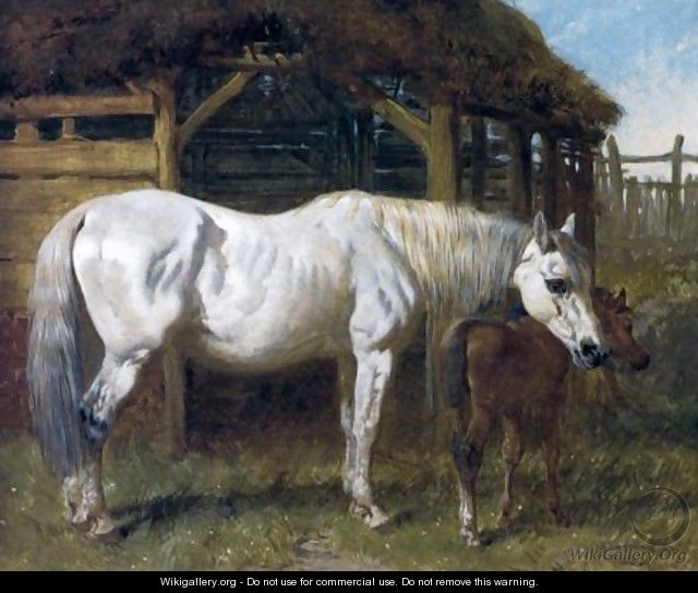 A Grey Mare and Chestnut Foal by a Stable 1853 - John Frederick Herring Snr