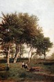 Landscape with Two Boys Carrying - Henri-Joseph Harpignies