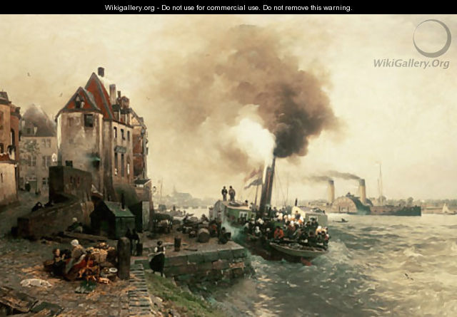 The coal gate at the bank of the Rhine of Düsseldo - Andreas Achenbach