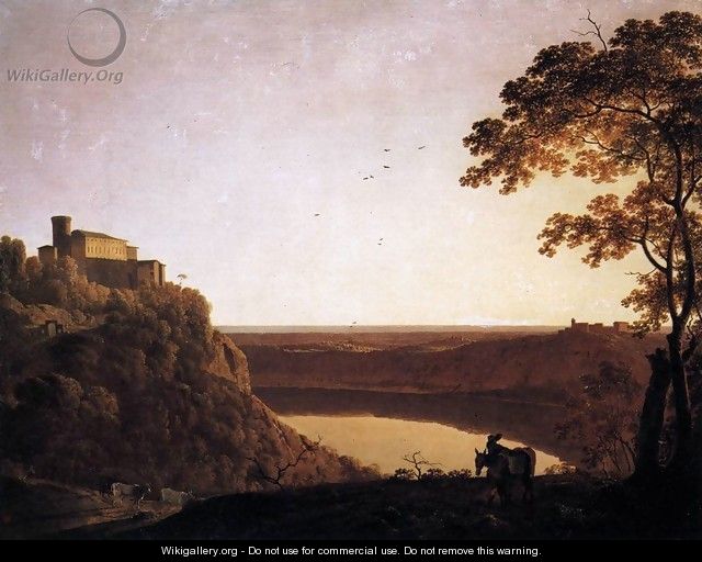 View of the Lake of Nemi at Sunset - Joseph Wright