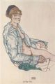 Sitting woman with blue hair ribbon - Egon Schiele