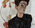 Selfportrait with Chinese lantern fruits - Egon Schiele