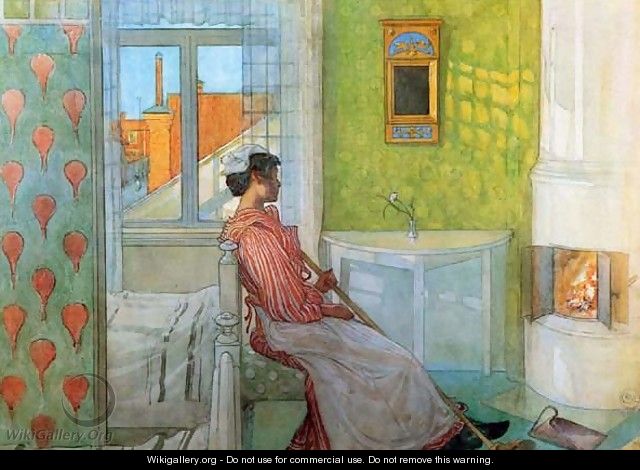 Martina In Front Of The Fire - Carl Larsson