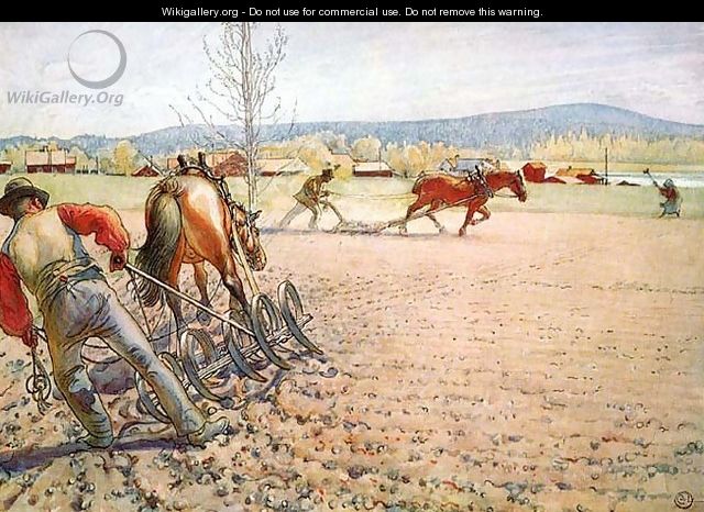 Harrowing The Field - Carl Larsson