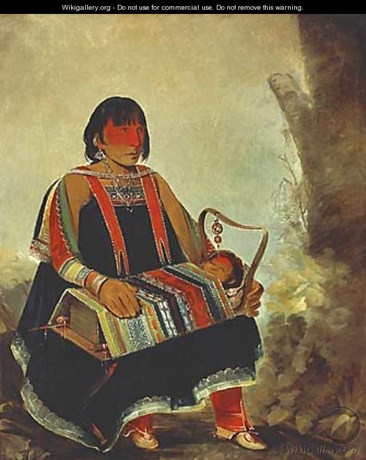 Jú-ah-kís-gaw, Woman with Her Child in a Cradle - George Catlin