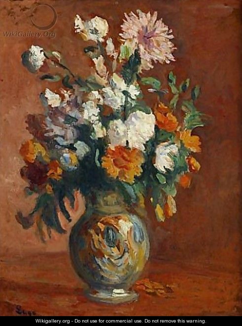 Red Flowers in a Vase - Maximilien Luce