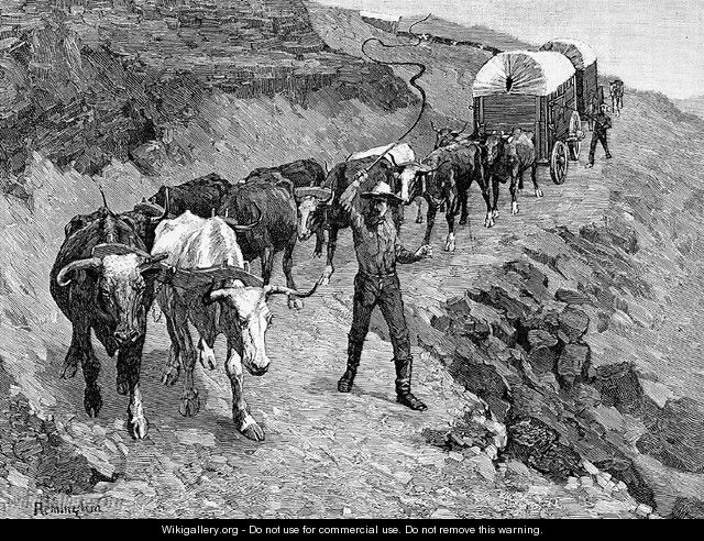 An Ox Train in the Mountains - Frederic Remington
