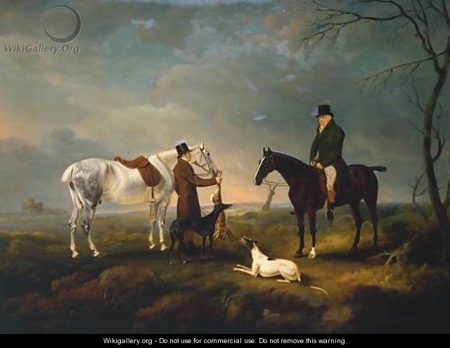 Sir Robert Leighton after Coursing, with a Groom and a Couple of Greyhounds - John Ferneley, Snr.