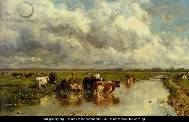 Meadow with cattle - Willem Roelofs