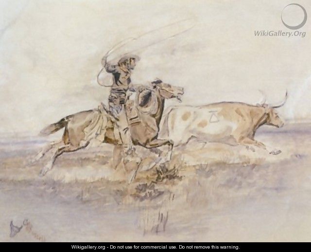 Cowboy Lassoing A Steer - Charles Marion Russell