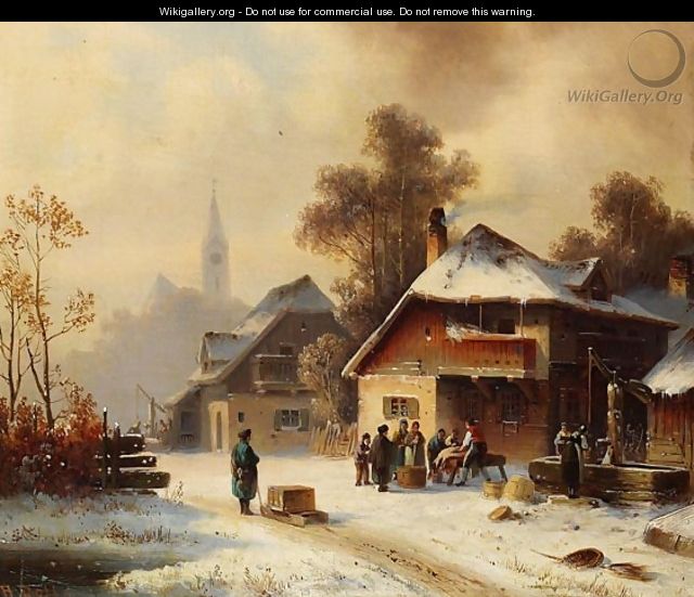 Village scene in winter - Anton Doll