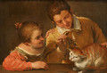 Two Children Teasing a Cat - Annibale Carracci