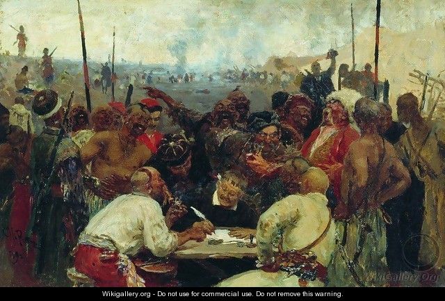 The Reply of the Zaporozhian Cossacks to Sultan of Turkey, sketch 2 - Ilya Efimovich Efimovich Repin