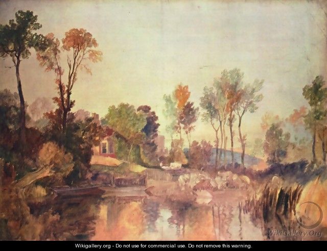 House at the river with trees and a sheep - Joseph Mallord William Turner