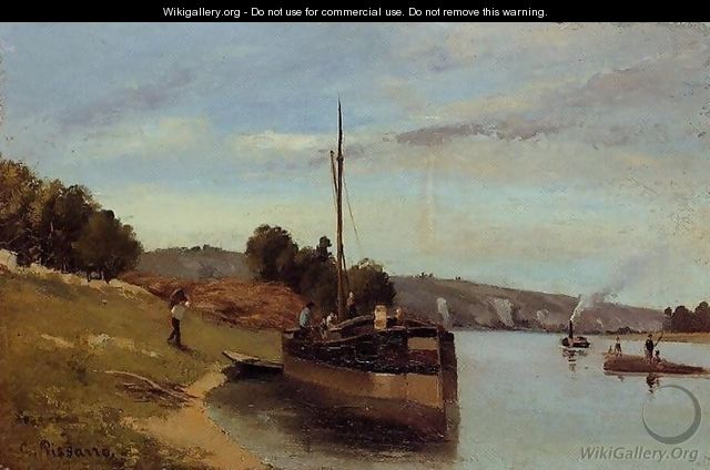 Barges at Le Roche Goyon - Camille Pissarro