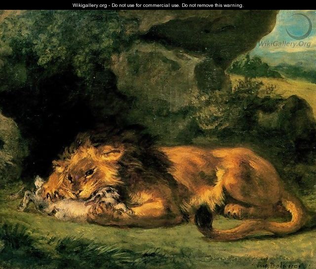 Lion Devouring a Rabbit - Eugene Delacroix