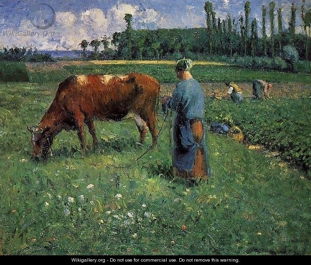 Girl Tending a Cow in a Pasture - Camille Pissarro