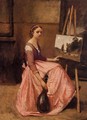 Young Woman in a Red Dress - Jean-Baptiste-Camille Corot