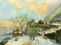 The Banks of Lake Geneva at Saint-Gingolph, in winter, with Snowy Weather - Albert Lebourg