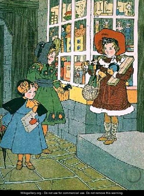 A Visit to the Toyshop page from an illustrated childrens book - A. E. Moore