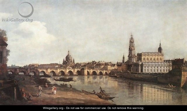View of Dresden from the Right Bank of the Elbe with the Augustus Bridge - Bernardo Bellotto (Canaletto)