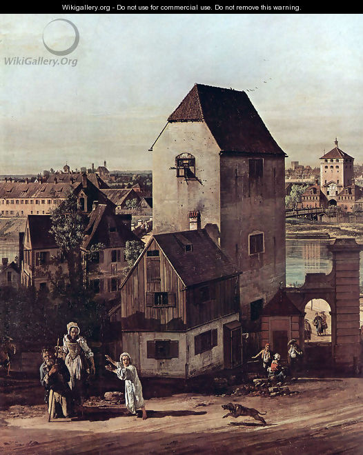 View from Munich, The Bridge gate and the Isar, Munich Heidhausen view, Detail 1 - Bernardo Bellotto (Canaletto)
