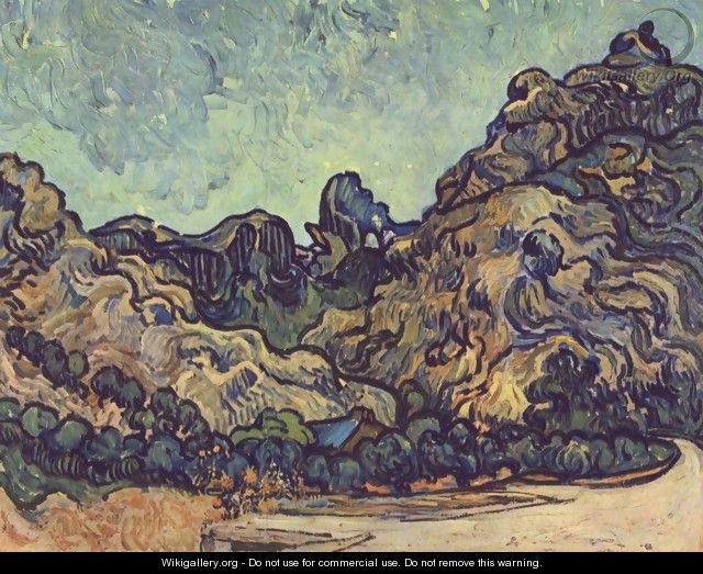 Mountains at Saint-Remy with Dark Cottage - Vincent Van Gogh