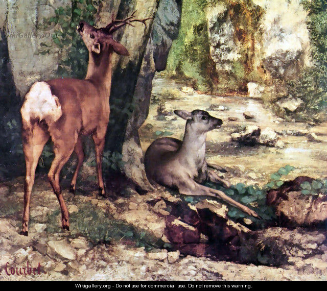 A Thicket of Deer at the Stream of Plaisir-Fountaine, Detail - Gustave Courbet