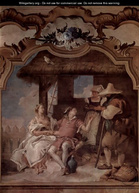 Frescoes in the Villa Vallmarana, Vicenca, Angelica and Medorus scene in the company of two farmers - Giovanni Battista Tiepolo