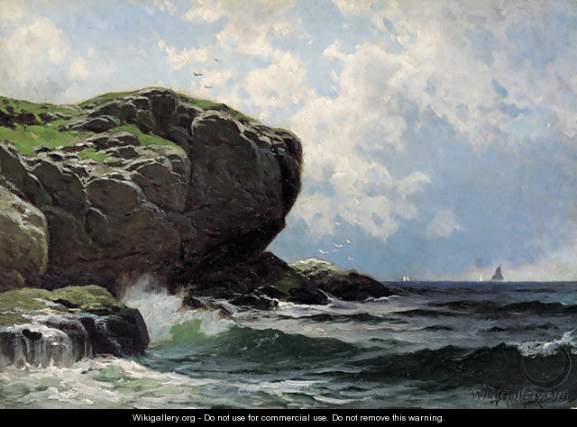 Rocky Head with Sailboats in Distance - Alfred Thompson Bricher