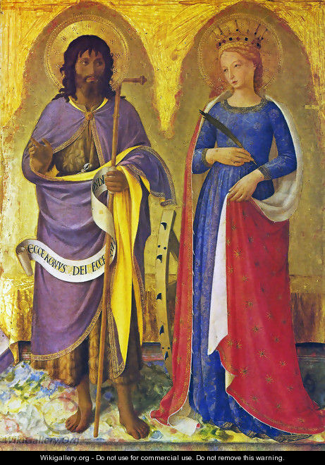 Triptych of Perugia. The Saints John the Baptist and Catherine of Alexandria - Angelico Fra