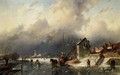 A Frozen River Landscape with a Horsedrawn Sleigh - Charles Henri Joseph Leickert