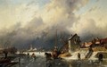 A Frozen River Landscape with a Horsedrawn Sleigh - Charles Henri Joseph Leickert