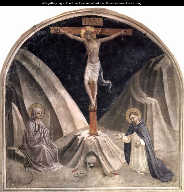 Crucifixion with Mary and St. Dominic, Golgathaberg and skull Adams - Angelico Fra