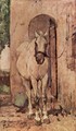 A white horse in front of a door - Giovanni Fattori