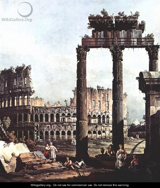 Capriccio Romano, Colosseum ruins and Vespasian Temple - (Giovanni Antonio Canal) Canaletto